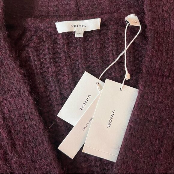 VINCE Alpaca Wool-Blend Cardigan in Plum Wine Size XXS - Picture 3 of 13
